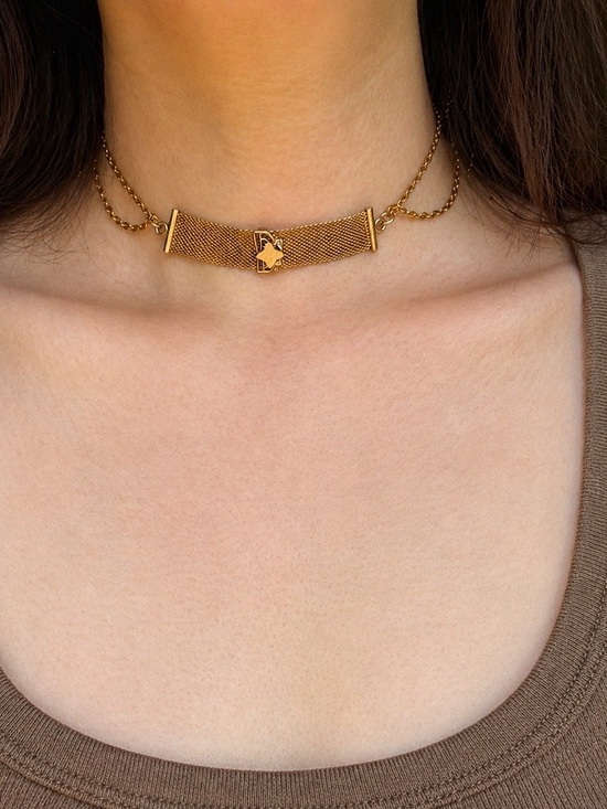 Antique Jewelry - Antique Upcycled Choker Necklace Watch Chain Repurposed Panel Layering Collar